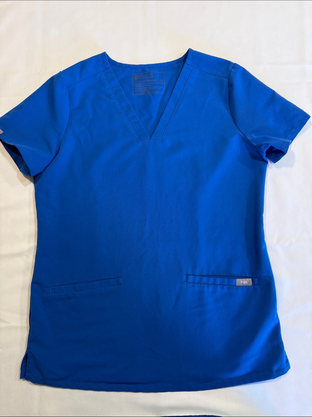 Figs Women's V-Neck Royal Blue Scrub Top Pockets Size XS